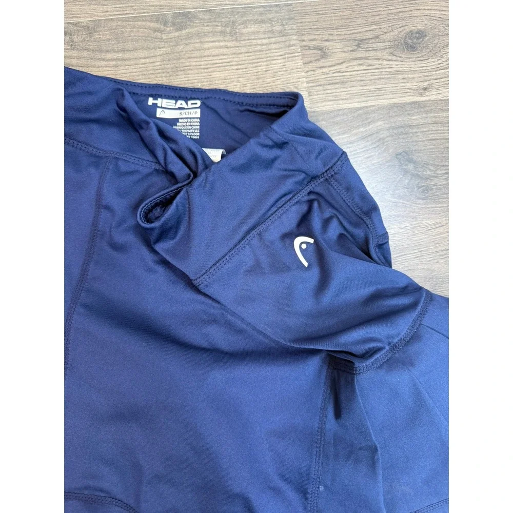 HEAD Womens Navy Blue Pleated Tennis Skort Active Skirt with Zipper Pocket Small